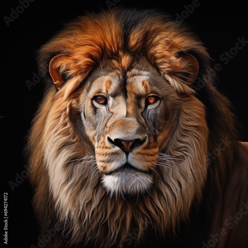 Photorealistic Lion Portrait Illuminated by Natural Light in Oil Painting
