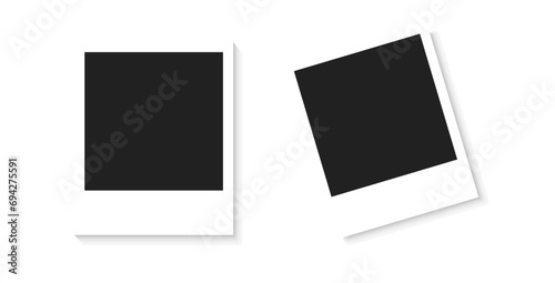 Realistic Polaroid photo frame mockup set. Empty photo frame mock up with shadow. Vintage card. Vector illustration