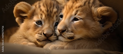 Baby lions snuggling © 2rogan