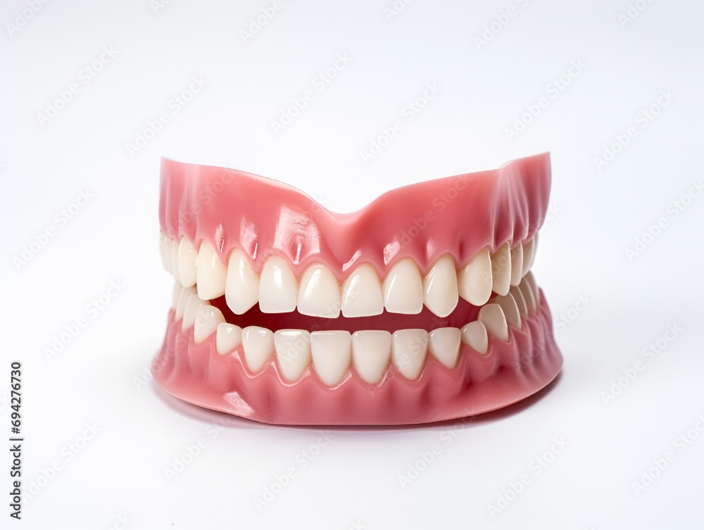 Dentures on a white background, sample jaw Dentures on a white background, sample jaw