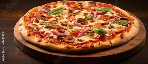 Delicious pizza with Italian toppings and hot, melted cheese.