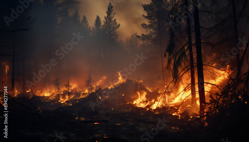 Recreation of a wildfire devouring a forest photo