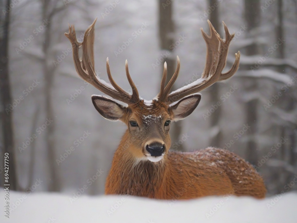 brown deer on snow covered field brown deer on snow covered field