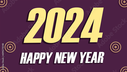 Happy new year 2024 illustration poster design isolated on violet color background.