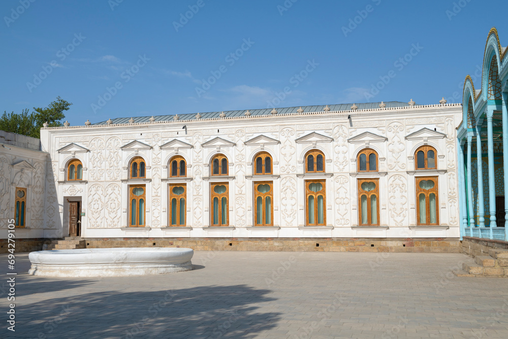 Facade of the ancient Reception Palace. Country residence of the Bukhara emirs. Sitorai Mokhi-Khosa. Neighborhoods of Bukhara, Uzbekistan
