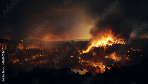Recreation of a medieval city burning