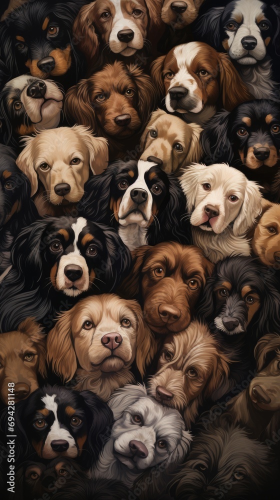 Funny dogs illustration . Vertical background 