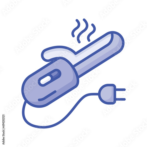 Professional hair styling, curling iron vector design, icon of hair curler