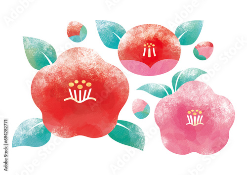 和紙に描いた雪の椿