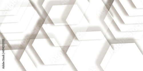 Abstract white and grey geometric hexagon background with shadow. Science Technologic Hexagonal Pattern abstract background with paper texture and futuristic business concept design. 