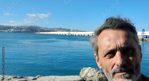 Selfie with the Strait of Gibraltar and Tangier in the background