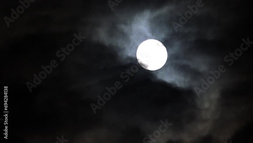 4K Timelapse Full Moon Rises by Night Sky, Halloween Spooky Moonlight, Moonset View