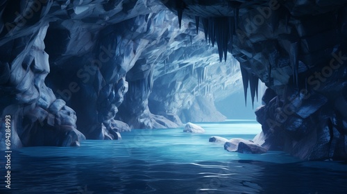 洞窟 海 ファンタジー 水 クリスタル 神秘 水路 generative ai