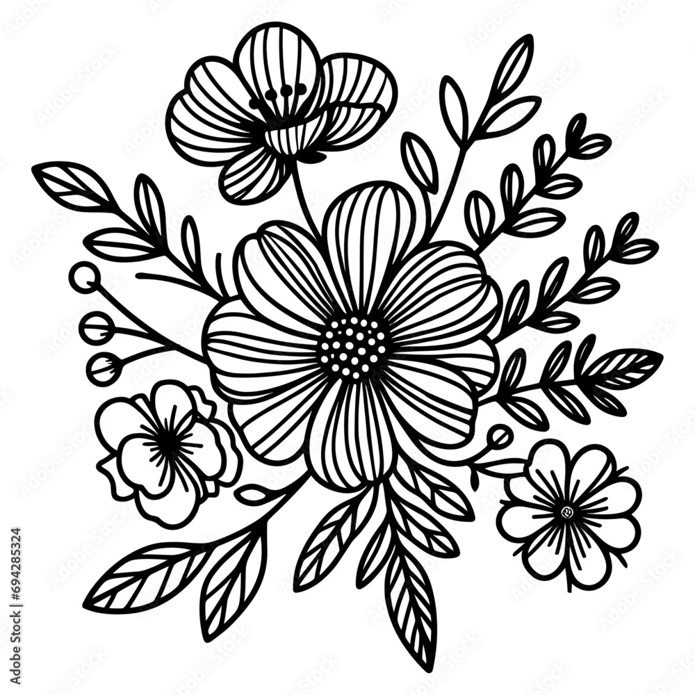 Isolated hand drawn doodle line simple abstract flower.  vector illustration on white background.