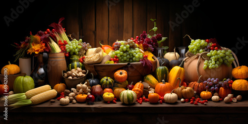 Autumn Harvest Fruits and vegetables on the table,Autumn Bounty: Harvest Fruits and Vegetables on the Table
