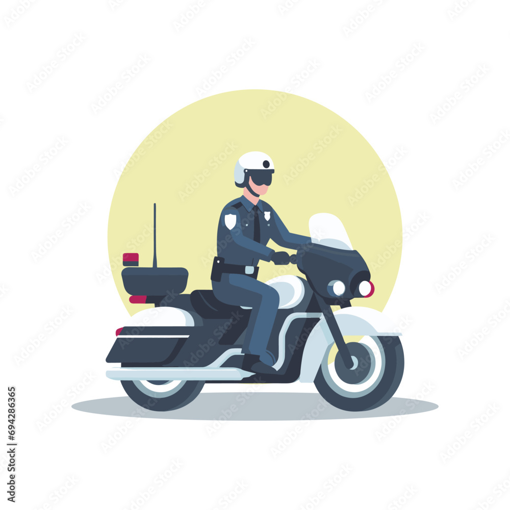 Policeman riding a motorcycle flat design vector illustration. Policeman riding a motorcycle flat design vector illustration.