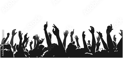 Illustration of dynamic, cheering crowd at concert, event © rob z