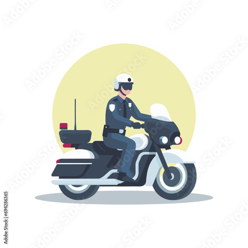 Policeman riding a motorcycle flat design vector illustration.