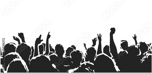 Illustration of dynamic, cheering crowd at concert, event © rob z