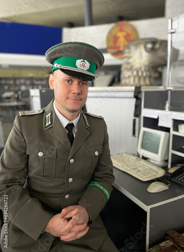 East Berlin border guard at the airport. Interflug is the state airline of the German Democratic Republic. GDR.