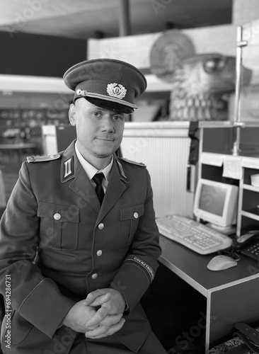 East Berlin border guard at the airport. Interflug is the state airline of the German Democratic Republic. GDR. photo