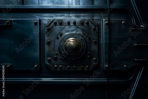Futuristic ship metallic wall portal inside. Spaceship gate digital lock door. Generate Ai