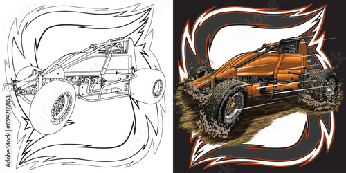 outline and painted racing car illustrations isolated in black background, this design is not ai generated.` Please see my portfolio. I've been making microstock designs for 3 years