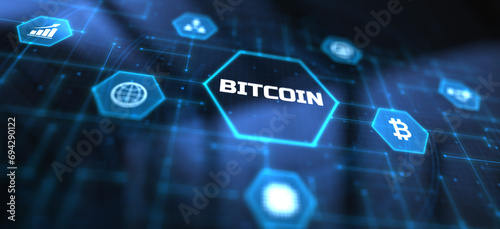 Bitcoin BTC Cryptocurrency digital money trading concept on virtual screen.