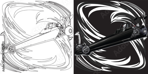 outline and painted racing car illustrations isolated in black background, this design is not ai generated.` Please see my portfolio. I've been making microstock designs for 3 years