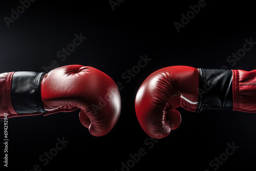 Red boxing gloves punching close-up on dark background © Photocreo Bednarek