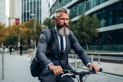 Stylish Professional Cycling Through Urban Landscape