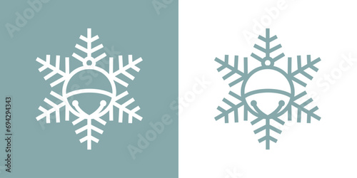 Tiempo de Navidad. Icono jingle bell. Logo con silueta lineal de copo de nieve con cascabel para su uso en felicitaciones y tarjetas