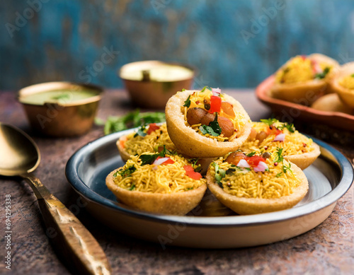 sev puri indian snack and a type of chaat