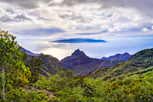 Tenerife, Spain. Parque Rural de Teno. View of the coast with La Gomera in the background. photo