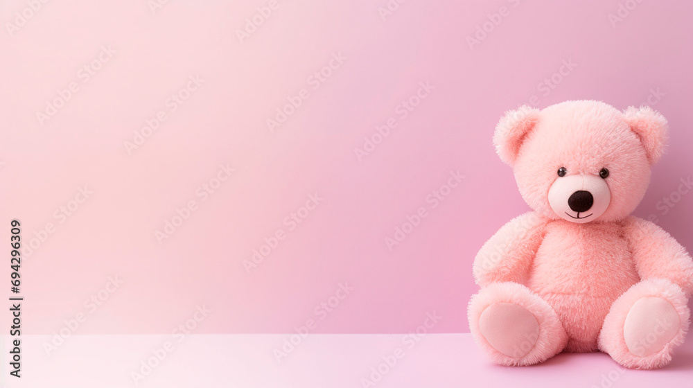 Pink teddy bear on a pink background. Selective focus. Pink teddy bear on a pink background. Selective focus.