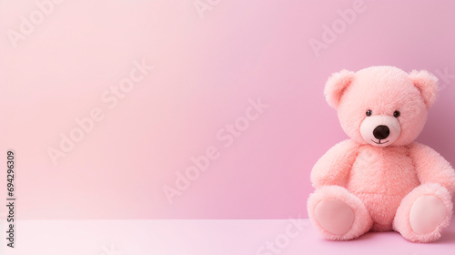 Pink teddy bear on a pink background. Selective focus.