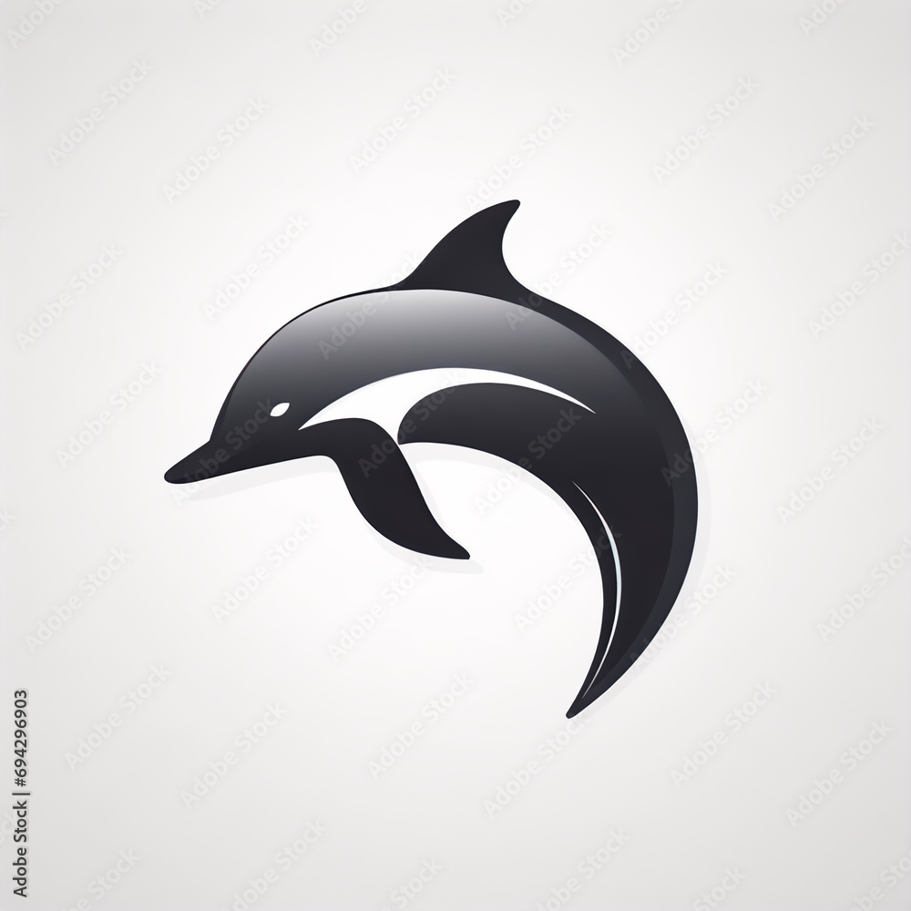 Naklejka premium Minimalistic Geometric Dolphin Logo in Sophisticated Monochrome Colors