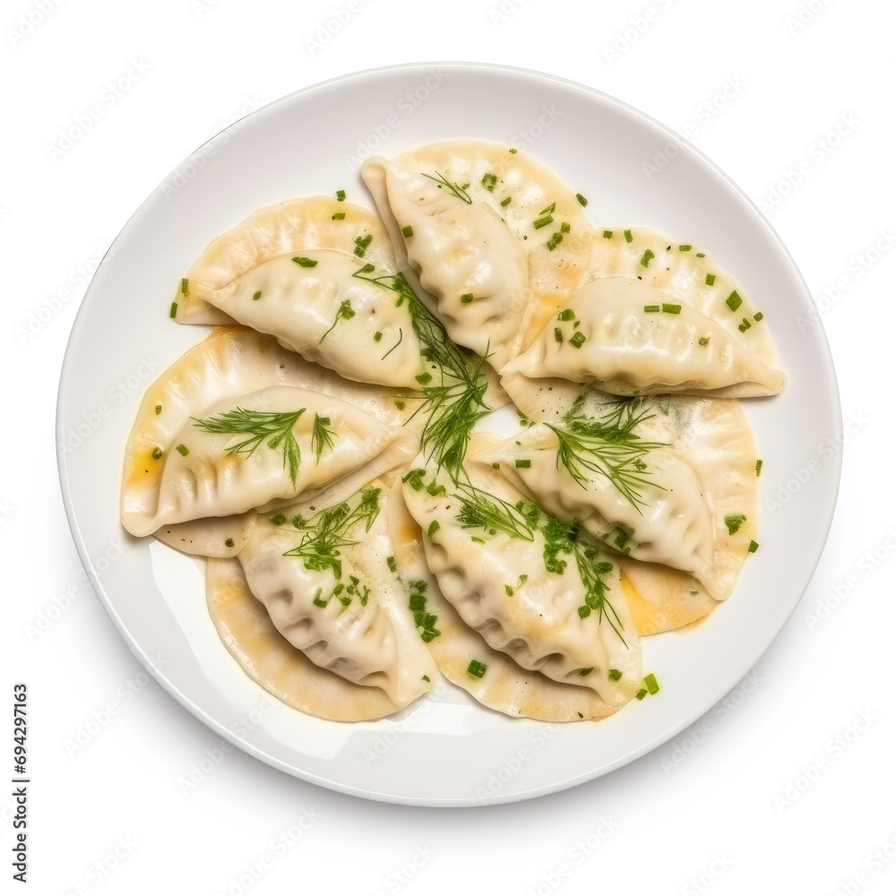 Top view on a fresh delicious Pierogi dishes isolated on a transparent background