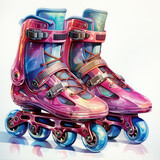 Watercolor Rollerskates Summer Illustration, Generative Ai