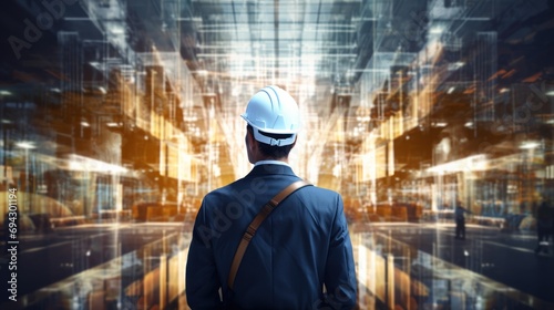 Wallpaper Mural Overlay of engineer with transparent building construction industry concept Torontodigital.ca