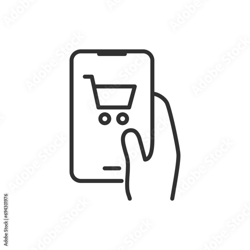 Online shop in the smartphone, linear icon. Line with editable stroke