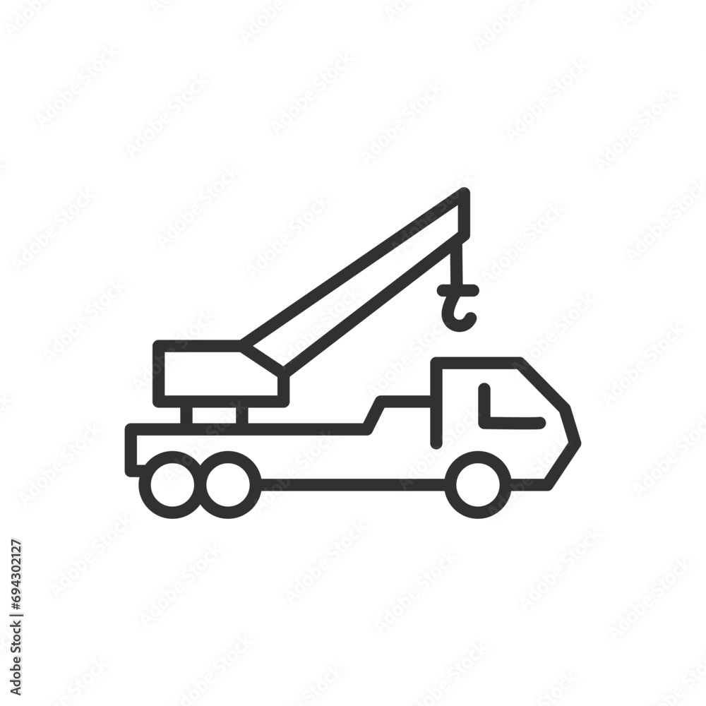Truck crane, linear icon. Line with editable stroke Truck crane, linear icon. Line with editable stroke