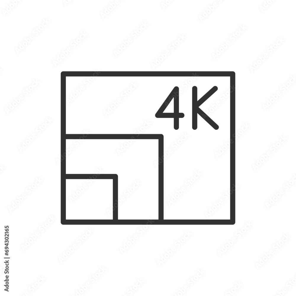 4k picture resolution, linear icon. Line with editable stroke 4k picture resolution, linear icon. Line with editable stroke