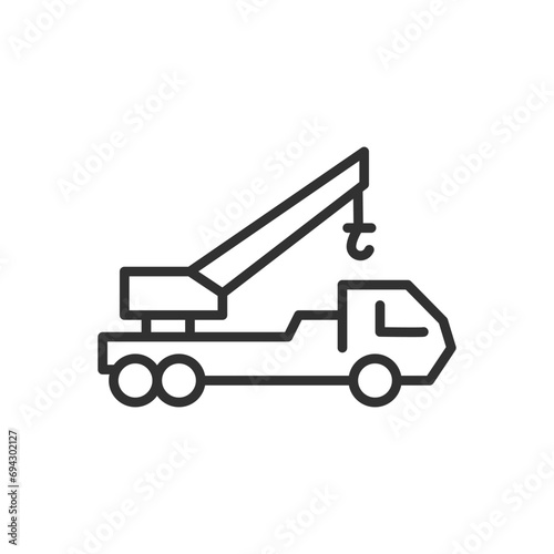 Truck crane, linear icon. Line with editable stroke