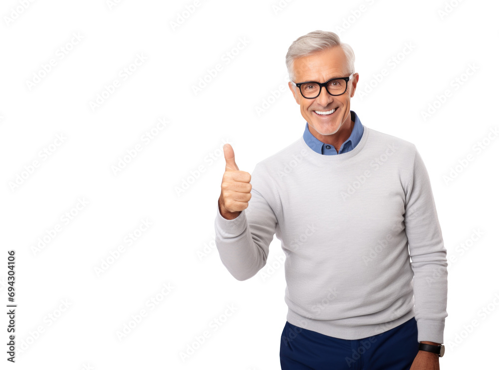 Senior man in glasses showing OK gesture and smiling. Isolated Senior man in glasses showing OK gesture and smiling. Isolated