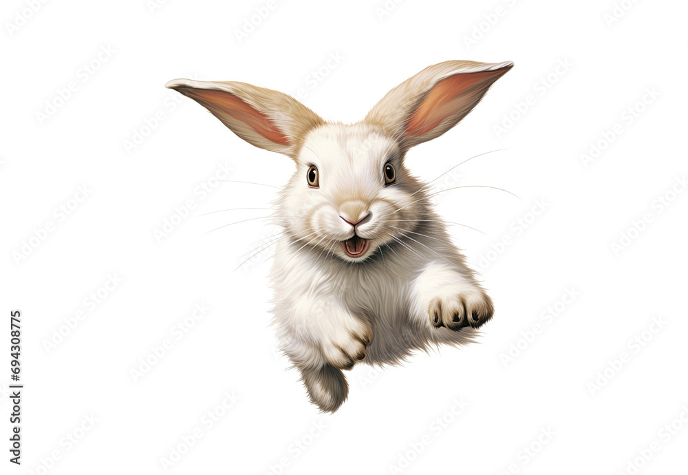 Obraz premium White_rabbit_running_closeup_smile._No_shadows_high_