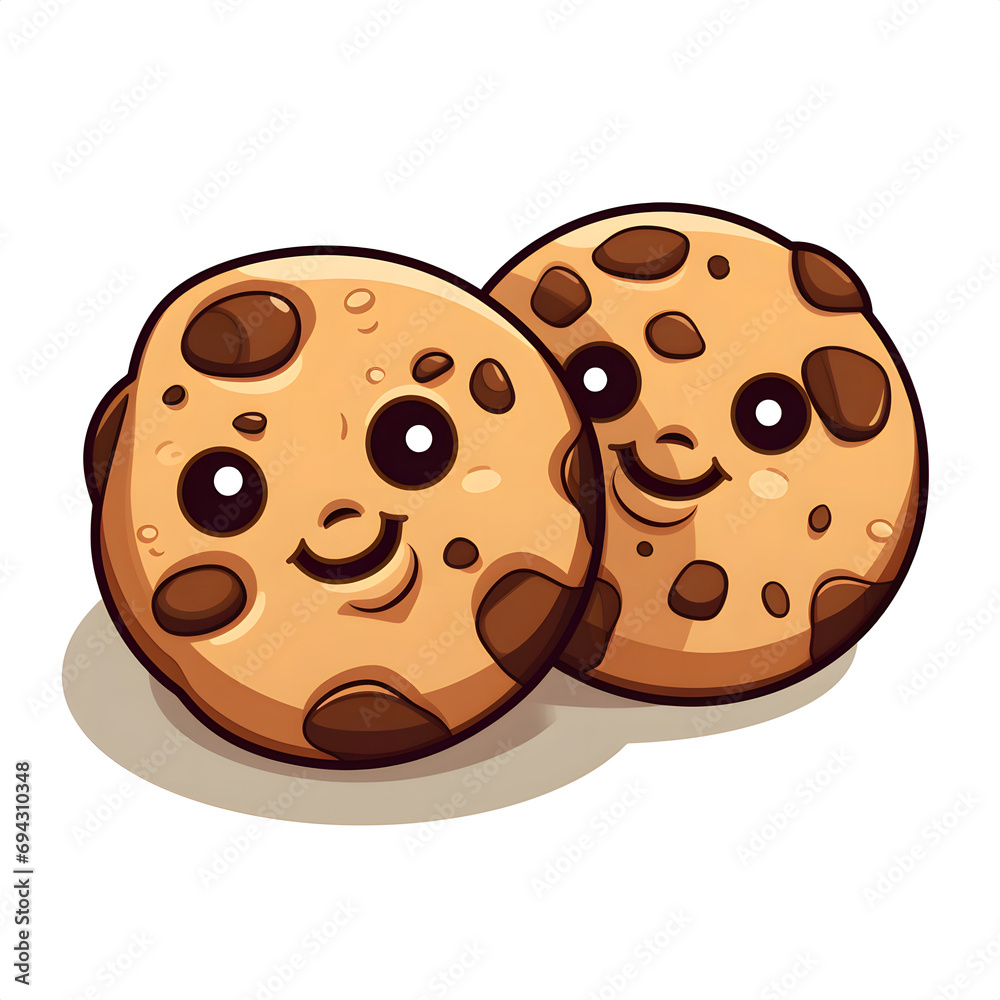 Fototapeta premium Cartoon illustration of cartoon face cookies on a white background.