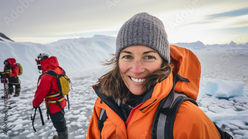 woman  tourist at Arctic expedition. photo