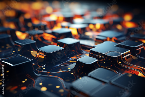 Modern digital abstract 3D background. Can be used in the description of network abilities, technological processes, digital storages, science, education, etc.