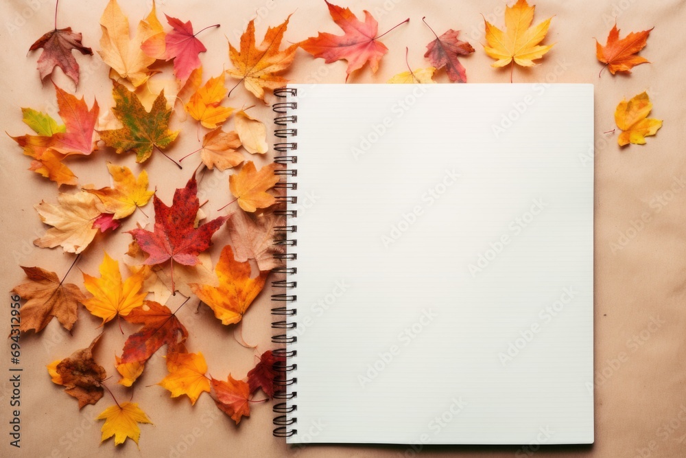 Autumn composition with empty notebook